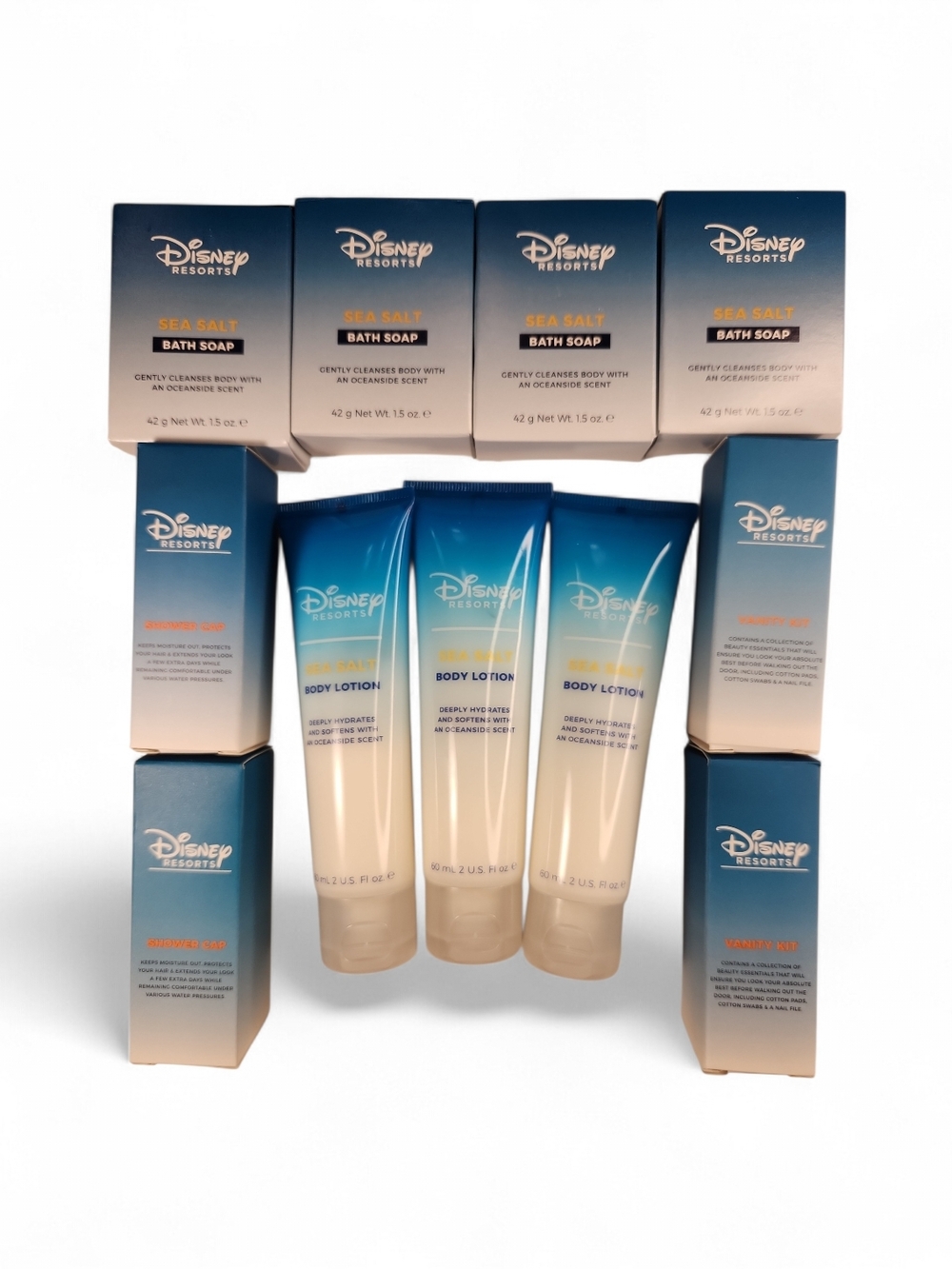 Disney Resorts Toiletries Lot Lotion Soap Vanity Kit Shower Cap WDW New